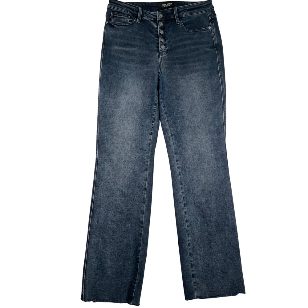 Judy Blue Jeans Women 9/29 Blue JB88912DK Fringe Straight Leg Button Fly Denim‎